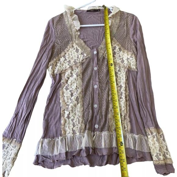 Anthropologie Hazel Boho Top Purple Floral Lace Button Up - Picture 5 of 6